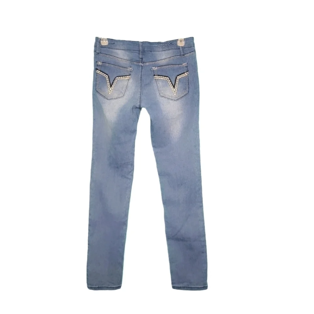 Vigoss The Jagger Skinny Light Wash Distressed Low Rise Girls Jeans Size 12
